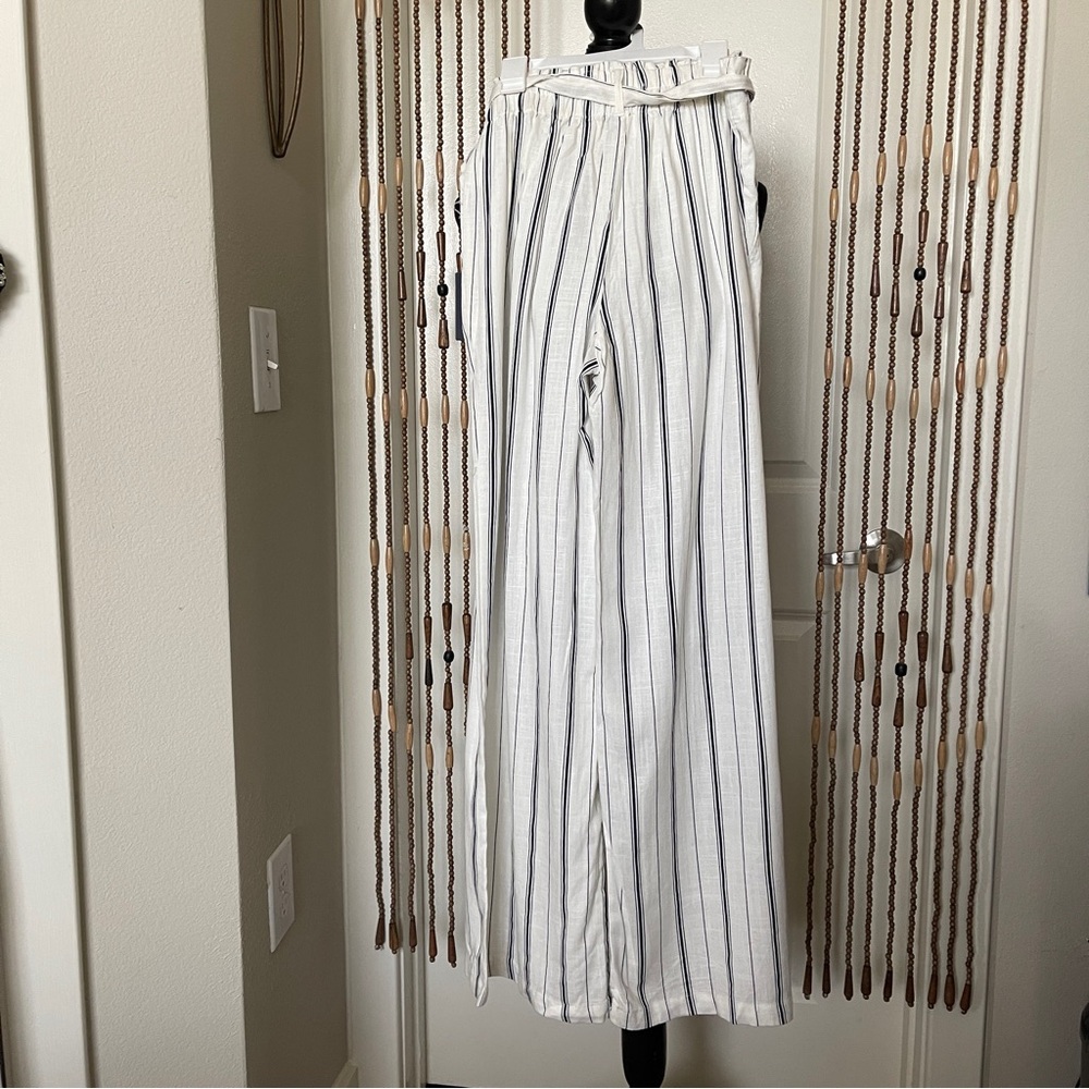 Indigo Rising Wide Leg Linen Cotton Striped Beltes Pants Size Large NWT - Picture 3 of 12